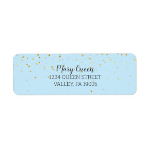 Gold Confetti Blue Baby Dusche Rücksendeadresse
