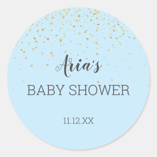 Gold Confetti Blue Baby Dusche Umschlag Aufkleber (Vorderseite)