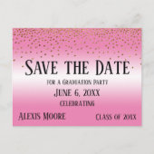 Gold Confetti Blue Graduation Party Save the Date Postkarte (Vorderseite)