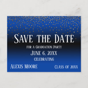 Gold Confetti Blue Ombre Abschluss Save the Date Postkarte