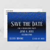 Gold Confetti Blue Ombre Abschluss Save the Date Postkarte (Vorne/Hinten)