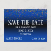 Gold Confetti Blue Ombre Abschluss Save the Date Postkarte (Vorderseite)