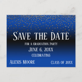 Gold Confetti Blue Ombre Abschluss Save the Date Postkarte