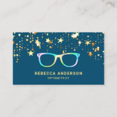 Gold Confetti Blue Rainbow Eye Glasses Optician Visitenkarte (Vorderseite)