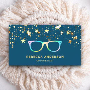 Gold Confetti Blue Rainbow Eye Glasses Optician Visitenkarte