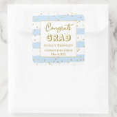 Gold Confetti Blue Stripes Abschluss Square Quadratischer Aufkleber (Tasche)