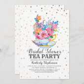 Gold Confetti | Blumenkohl Brautparty Tee Party Einladung (Vorne/Hinten)