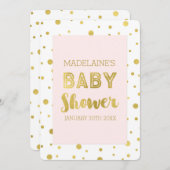 Gold Confetti Blush Pink Babydusche Einladungen (Vorne/Hinten)