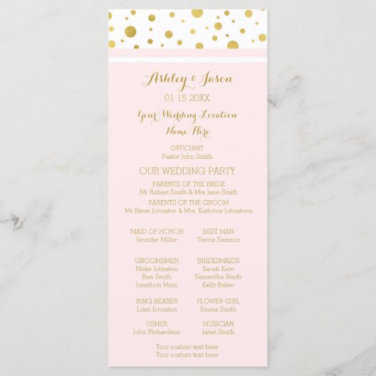 Gold Confetti Blush Pink Hochzeitsprogramm Programm (Rückseite)