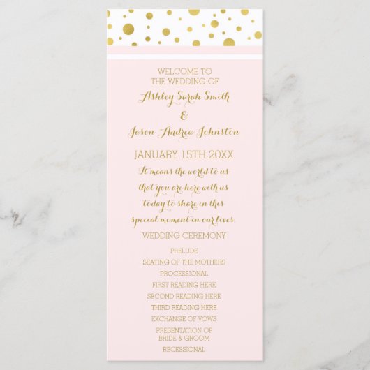 Gold Confetti Blush Pink Hochzeitsprogramm Programm (Vorderseite)