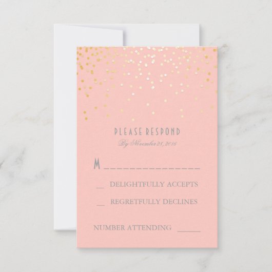 Gold Confetti Blush Pink Wedding RSVP Cards (Vorderseite)