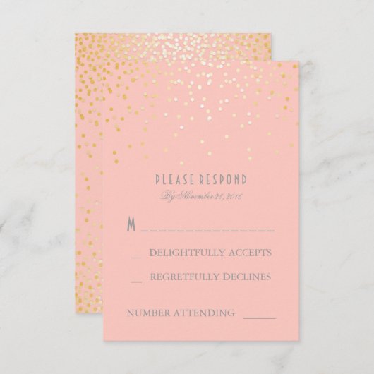 Gold Confetti Blush Pink Wedding RSVP Cards (Vorne/Hinten)