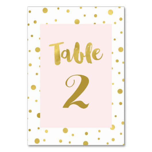 Gold Confetti Blush Tischnummer Cards (Vorderseite)