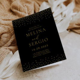 Gold Confetti Boho Black Folded Wedding Programm