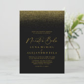 Gold Confetti Boho Black Nuestra Boda Wedding Einladung (Stehend Vorderseite)