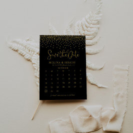 Gold Confetti Boho Black Save the Date Calendar