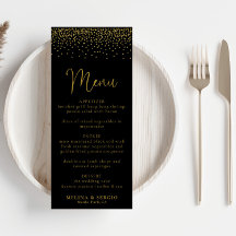 Gold Confetti Boho Black Wedding Menü