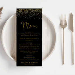Gold Confetti Boho Black Wedding Menü Menükarte