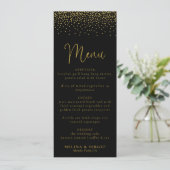 Gold Confetti Boho Black Wedding Menü Menükarte (Stehend Vorderseite)