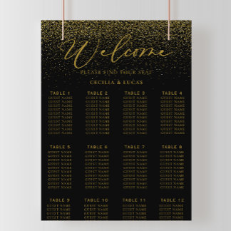 Gold Confetti Boho Black Wedding Seekarte Poster