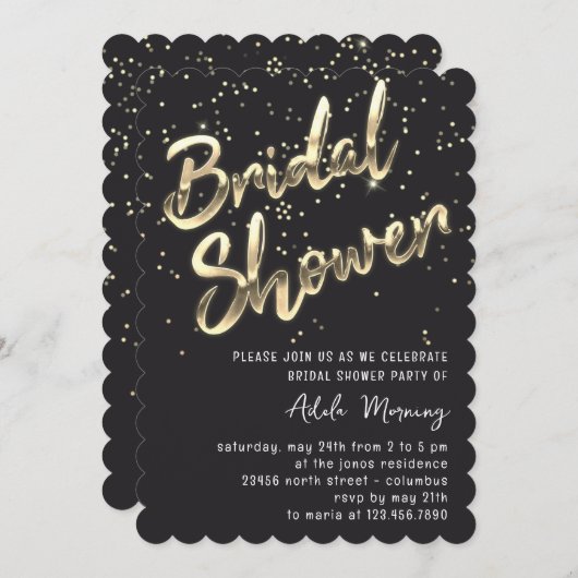 Gold Confetti Brautparty Script Gray Einladung (Vorne/Hinten)