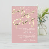 Gold Confetti Brautparty Script Rosa Rose Einladung (Stehend Vorderseite)