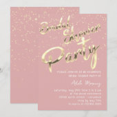 Gold Confetti Brautparty Script Rosa Rose Einladung (Vorne/Hinten)