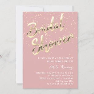 Gold Confetti Brautparty Script Rosa Rose Powder Einladung