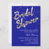 Gold Confetti Brautparty Script Royal Blue Einladung (Vorderseite)