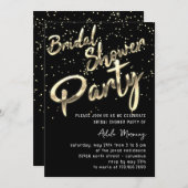 Gold Confetti Brautparty Script Schwarz-weiß Einladung (Vorne/Hinten)