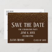 Gold Confetti Brown Graduation Party Save the Date Postkarte (Vorne/Hinten)