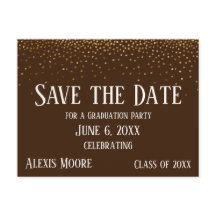 Gold Confetti Brown Graduation Party Save the Date