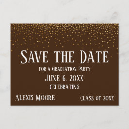 Gold Confetti Brown Graduation Party Save the Date Postkarte