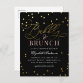 Gold Confetti Bubbly & Brunch Brautparty Einladungspostkarte (Vorne/Hinten)