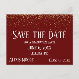 Gold Confetti Burgundy Abschluss Save the Date Postkarte