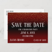 Gold Confetti Burgundy Abschluss Save the Date Postkarte (Vorne/Hinten)