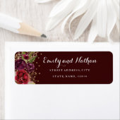 Gold Confetti Burgundy Floral Return Address Label (Insitu)