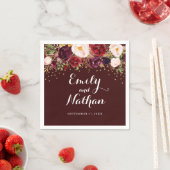 Gold Confetti Burgundy Floral Wedding Napkin Serviette (Beispiel)
