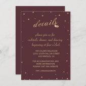 Gold Confetti Burgundy Wedding Details Empfang Einladung (Vorne/Hinten)