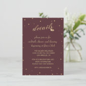 Gold Confetti Burgundy Wedding Details Empfang Einladung (Stehend Vorderseite)