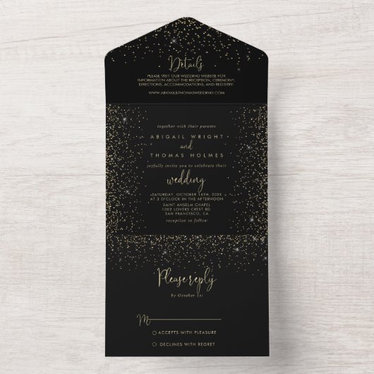 Gold Confetti Calligrafy Extravagant Script Weddin All In One Einladung (Innen Boden)