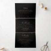 Gold Confetti Calligrafy Extravagant Script Weddin Dreifach Gefaltete Einladung (Innenseite)