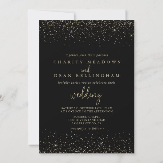 Gold Confetti Calligrafy Extravagant Script Weddin Einladung (Vorderseite)
