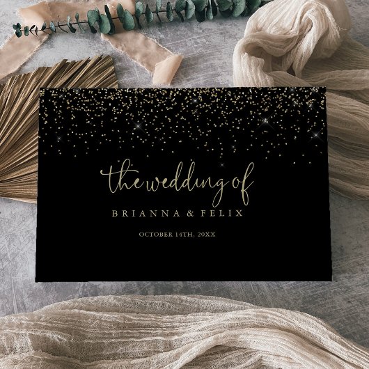 Gold Confetti Calligrafy Extravagant Script Weddin Gästebuch