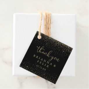 Gold Confetti Calligrafy Extravagant Script Weddin Geschenkanhänger