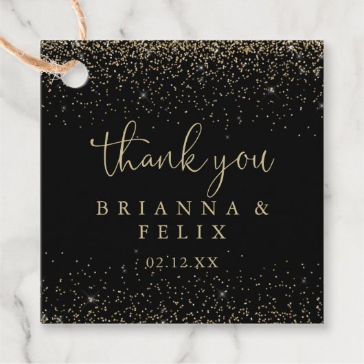 Gold Confetti Calligrafy Extravagant Script Weddin Geschenkanhänger (Vorderseite)