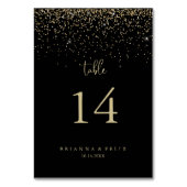 Gold Confetti Calligrafy Extravagant Script Weddin Tischnummer (Rückseite)
