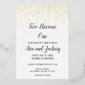 Gold Confetti Calligraphie Two wird eine Hochzeit Folieneinladung (Vorderseite)