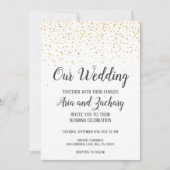 Gold Confetti Calligraphie Unsere Einladung zur Ho (Vorderseite)