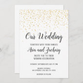 Gold Confetti Calligraphie Unsere Einladung zur Ho (Vorne/Hinten)